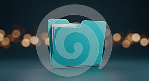 Blue Folder with Documents on Dark Background with Bokeh Lights