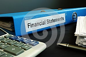 Blue folder with Financial Statements