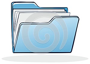 Blue Folder Icon with Documents Flat Design Illustration