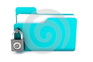 blue folder with the lock isolated on white background. Data security concept. 3d render