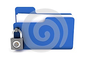 blue folder with the lock isolated on white background. Data security concept. 3d render