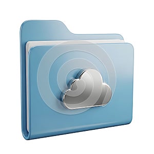 Blue folder with a silver cloud icon isolated on white background