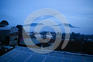 blue foogy morning in lembang bandung, looks mountains photo