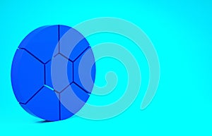 Blue Football ball icon isolated on blue background. Soccer ball. Sport equipment. Minimalism concept. 3d illustration