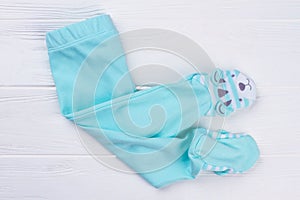 Blue footed twisted baby pants.