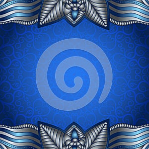 Blue frame with vintage silvery pattern