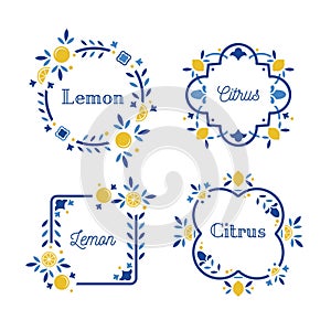 Blue frames with lemons, vector illustration