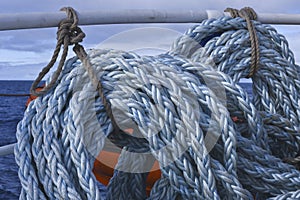 Blue frayed ship rope