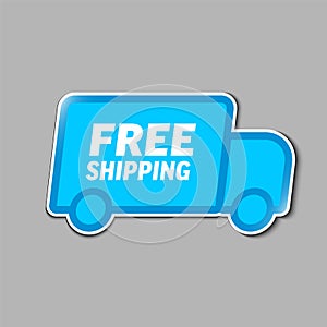 Blue free delivery shipping label tag sticker with car icon