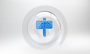 Blue Free icon isolated on grey background. Glass circle button. 3D render illustration