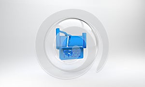 Blue Free overnight stay house icon isolated on grey background. Glass circle button. 3D render illustration