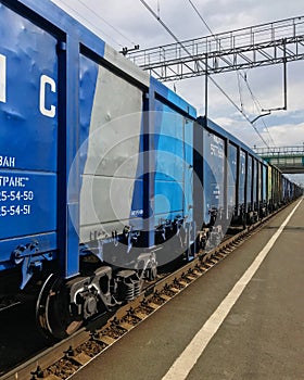 Blue freight train waggons