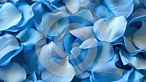 Blue fresh rose petals in macro. Soft focus. Backdrop for wedding invitation. Generative AI