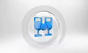 Blue Friends drinking alcohol icon isolated on grey background. Glass circle button. 3D render illustration