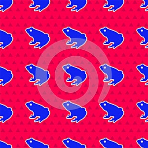 Blue Frog icon isolated seamless pattern on red background. Animal symbol. Vector