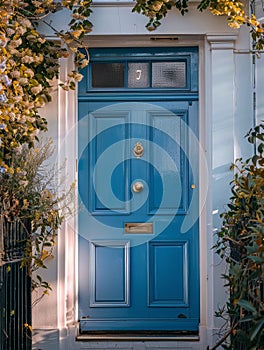 Blue Front Door With Wrought Iron Fence