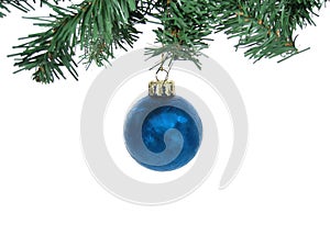 Blue frosted Christmas ornament with branches isolated