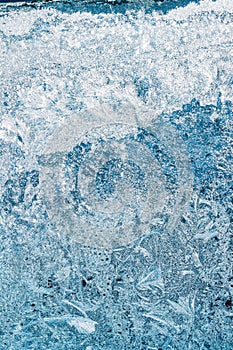 Blue Frosty Glass Ice Background, Natural Beautiful Frost Ice Pattern