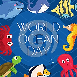Blue Fun Cartoony Illustrative World Ocean Day photo