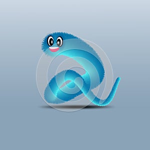 Blue furry snake character 3d cartoon illustration photo