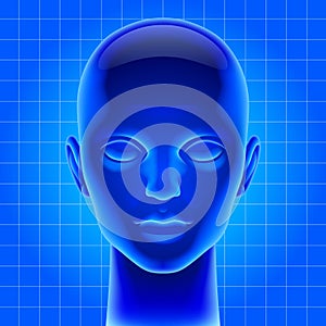 Blue futuristic artificial head
