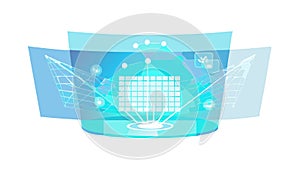 Blue Futuristic Digital Cube Technology Interface, vector design Generative AI