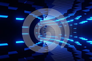 Blue futuristic digital technologic tunnel background animation 3d rendering