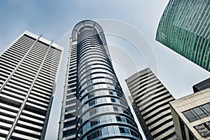 Blue futuristic Singapore skyscrapers
