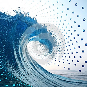 Blue futuristic wave of particles