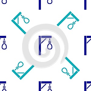 Blue Gallows rope loop hanging icon isolated seamless pattern on white background. Rope tied into noose. Suicide