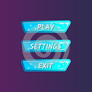 Blue game interface elements in cartoon style