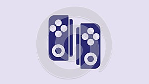 Blue Gamepad icon isolated on purple background. Game controller. 4K Video motion graphic animation