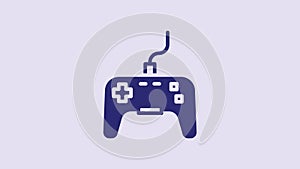 Blue Gamepad icon isolated on purple background. Game controller. 4K Video motion graphic animation