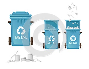 Blue garbage bin trash can for metal types of waste vector illustration isolated on white background