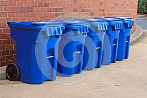 Blue garbage bins