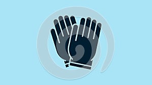 Blue Garden gloves icon isolated on blue background. Rubber gauntlets sign. Farming hand protection, gloves safety. 4K