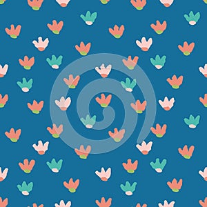 Blue garden with simple flower shapes seamless vector pattern photo