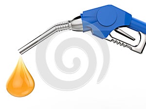 Blue gas pump nozzle with oil drop