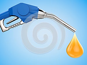 Blue gas pump nozzle with oil drop