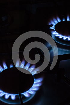 Blue gas stove, propane flame photo