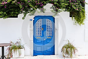 Blue gate of a house in Bodrum, Turkey