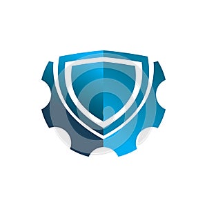 Blue gear shield logo design