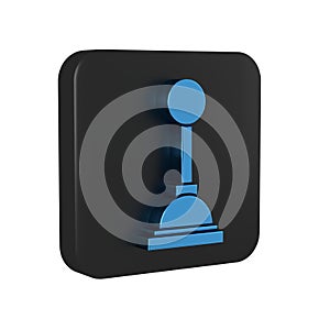 Blue Gear shifter icon isolated on transparent background. Manual transmission icon. Black square button.