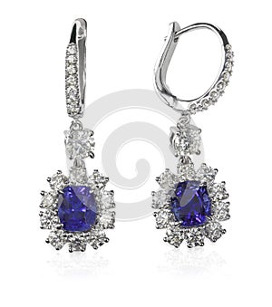 Blue Gemstone and diamond earrings