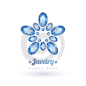 Blue gemstones jewelry symbol. Flower shape