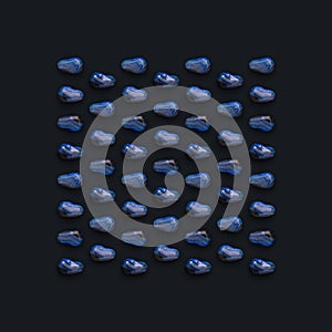 Blue Gemstones Pattern on background, color Stones composition.