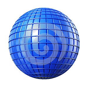 A blue geodesic sphere with a grid pattern on a clean white background globe 3D abstract