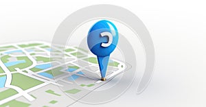 Blue geolocation marker on the map in 3D style. Navigation system. Pin