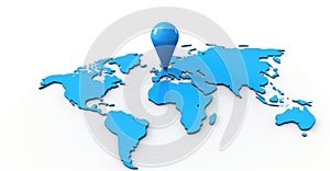 Blue geolocation marker on the map in 3D style. Navigation system. Pin