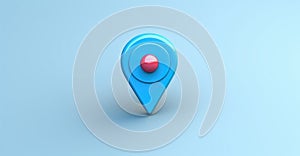 Blue geolocation marker on the map in 3D style. Navigation system. Pin